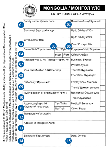 Sample Mongolian Immigration Form