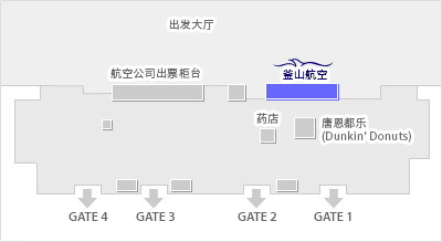 通过 GATE1 或 GATE2 进入，药房位于 Dunkin Donuts 后面